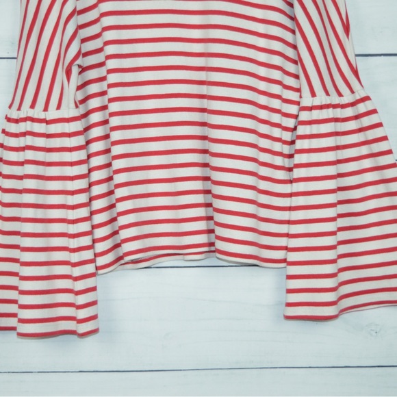 J.Crew | Red White Strip Long Bell Sleeve Blouse Shirt Women’s Size XXS - Picture 5 of 10